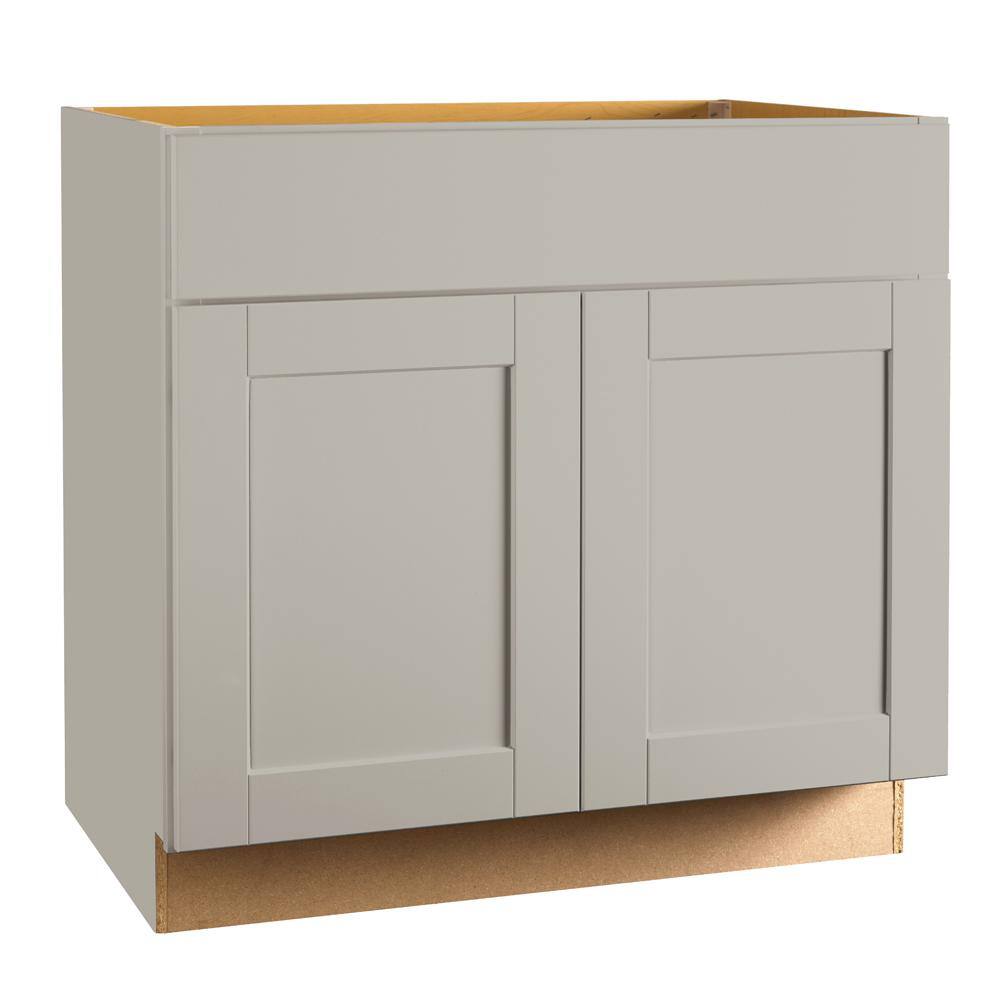 Hampton Bay Shaker 36 in. W x 24 in. D x 34.5 in. H Assembled Sink Base Kitchen Cabinet in Dove Gray KSB36-SDV