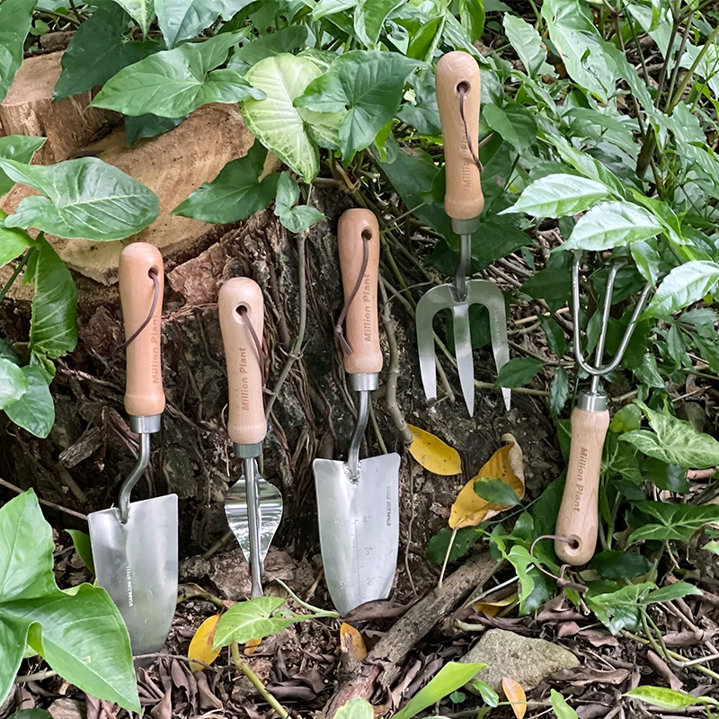 Professional mini florabest garden stainless steel fork shovel garden hand tools with wooden handle