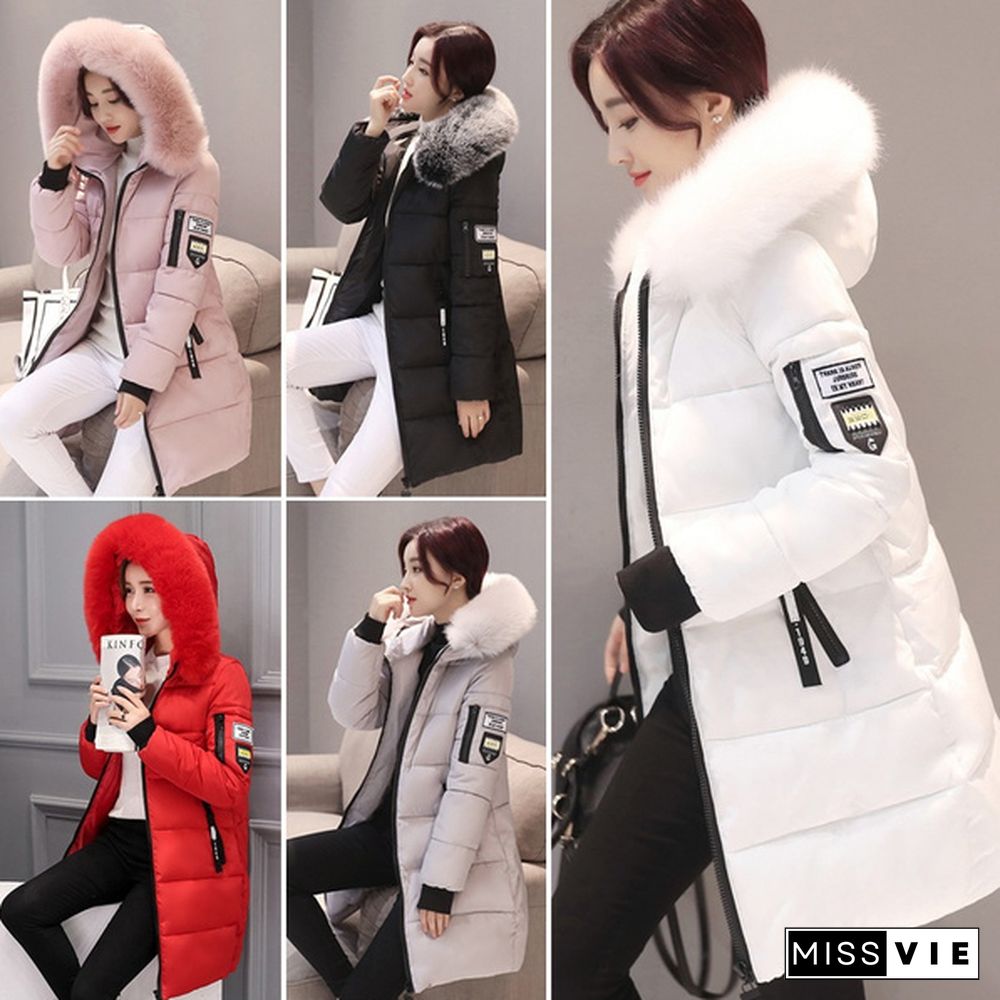 Women's Fashion Winter Long Coat Parka Jacket Winter Warm Down Coat Puffer Fur Collar Jacket Outerwear