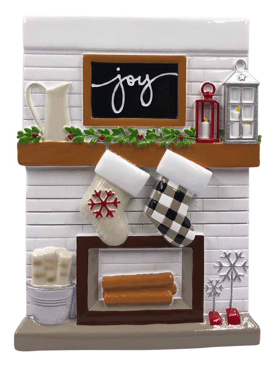 OR2030-2 - Fireplace Mantle Family of 2 Personalized Christmas Ornamen