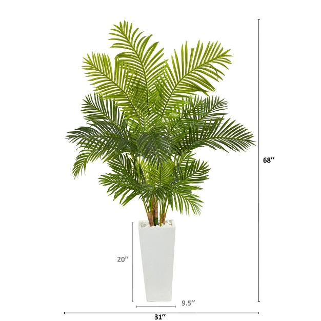 Nearly Natural 68-in Hawaii Palm Artificial Tree In Tall White Planter