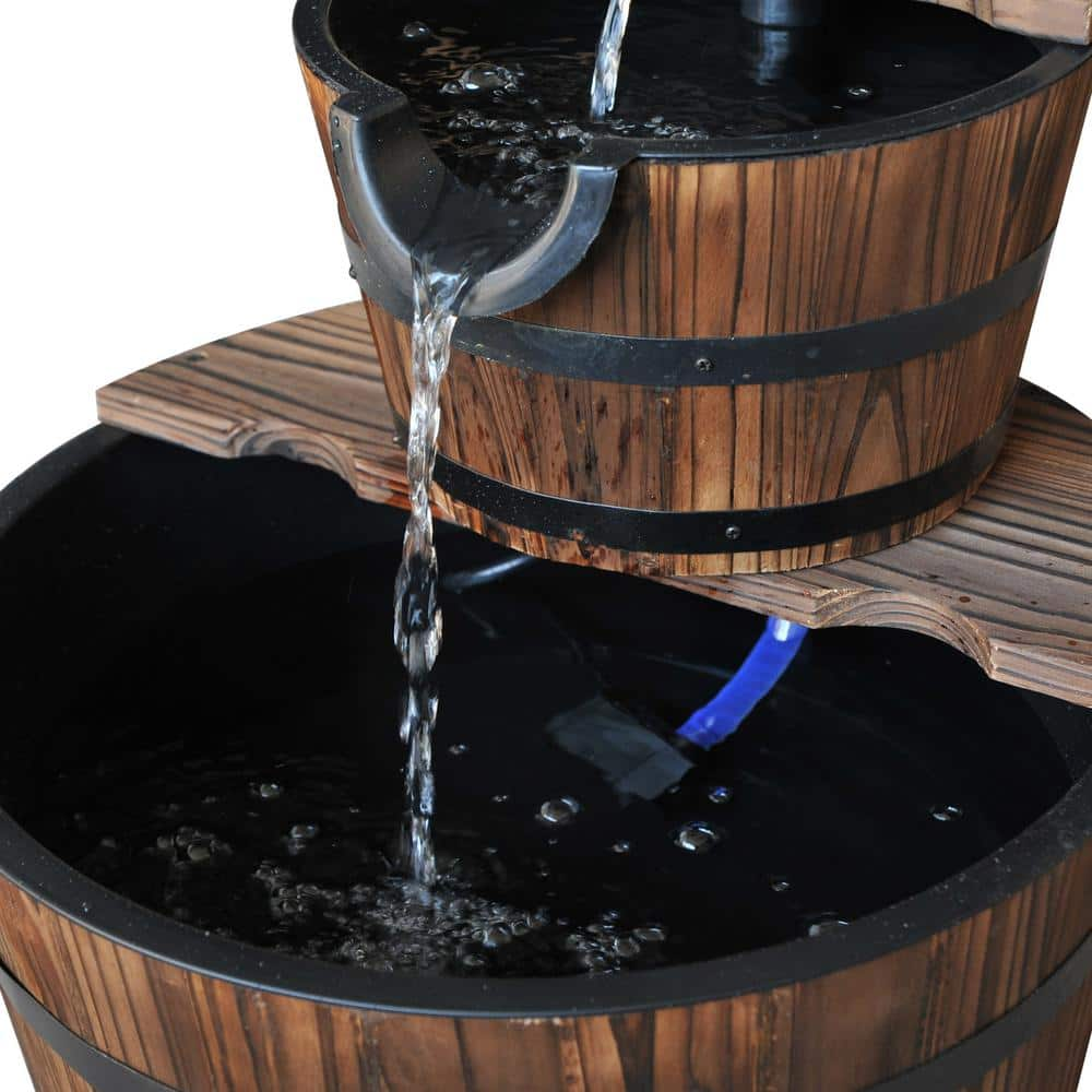 Outsunny Wooden Rustic Barrel Water Fountain with 2 Different Levels 844-096