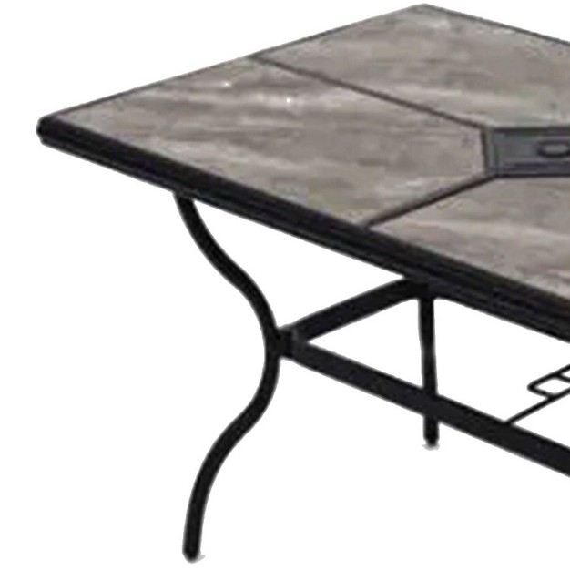 Drop In Tile Dining Table Outdoor Kitchen Furniture Aluminum Frame Tabletop With Umbrella Hole Black