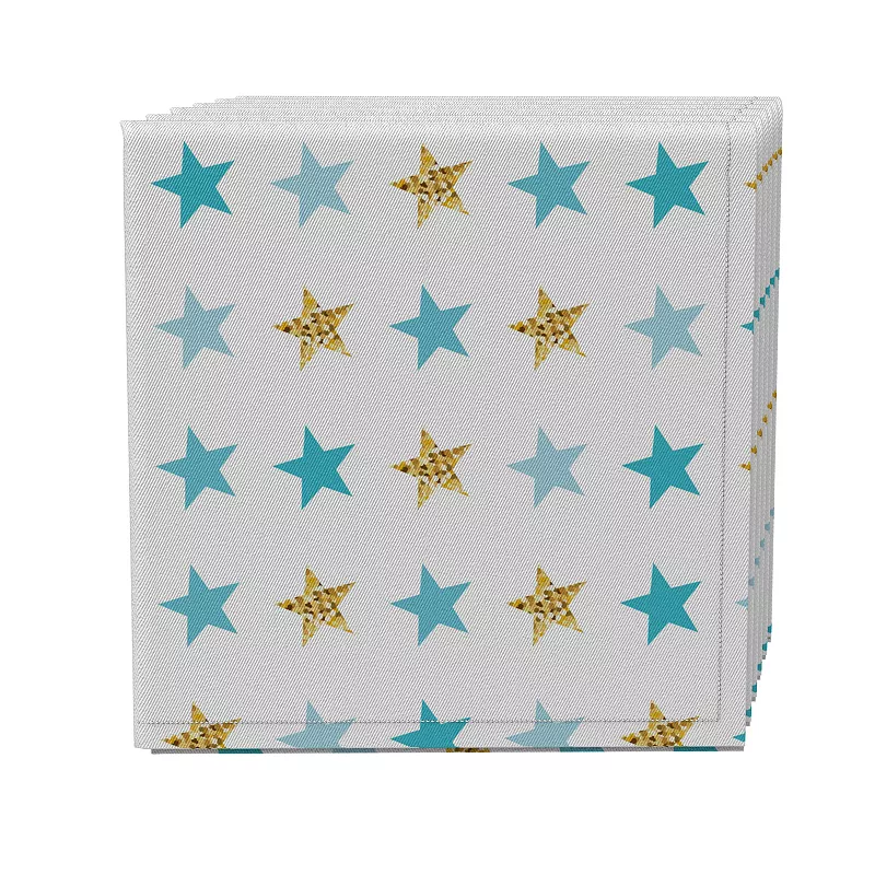 Napkin Set of 4， 100% Cotton， 20x20， Golden Blue Stars