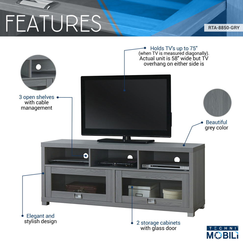 Techni Mobili Durbin TV Stand for TVs up to 60 quot  Gray   Contemporary   Entertainment Centers And Tv Stands   by Rta Products  L  Houzz