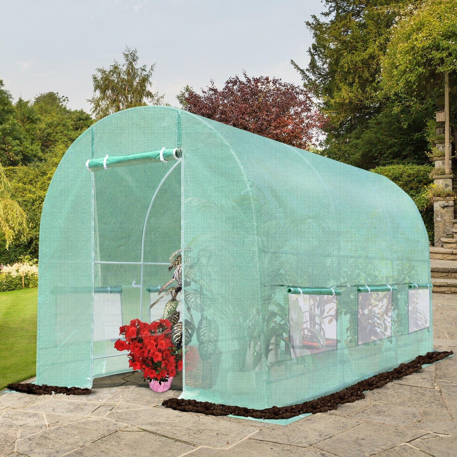 Portable Steel Frame Walk-in Greenhouse with 6 Windows