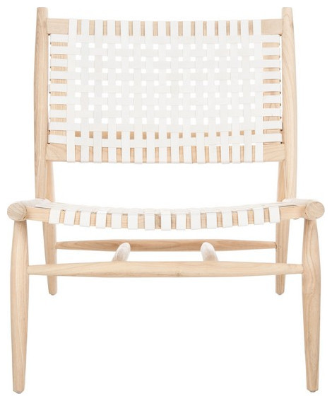 Leil Leather Woven Accent Chair Natural/White   Midcentury   Armchairs And Accent Chairs   by V.S.D Furniture  Houzz