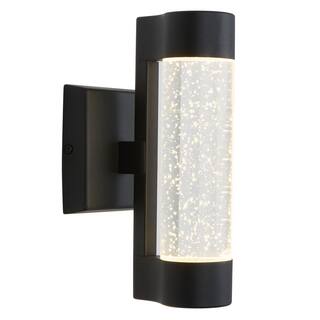 Home Decorators Collection Ansel Black Modern Bubble Glass Integrated LED Outdoor Hardwired Garage and Porch Light Cylinder Sconce AMP105-HDCBL