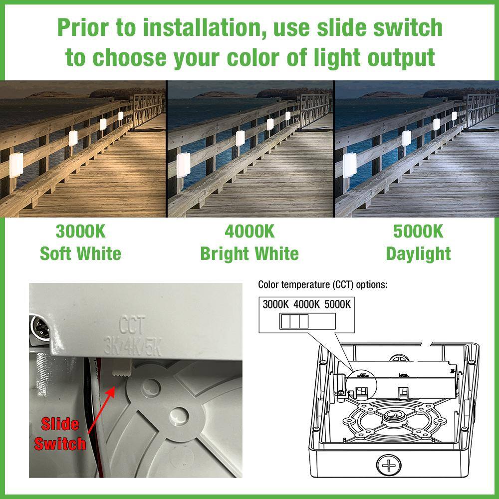 Hampton Bay 9 in. White LED Outdoor Impact Resistant Light 3 Color Temperature Option Weather Rust Resistant 600 to 1200 Lumen Boost 504091110