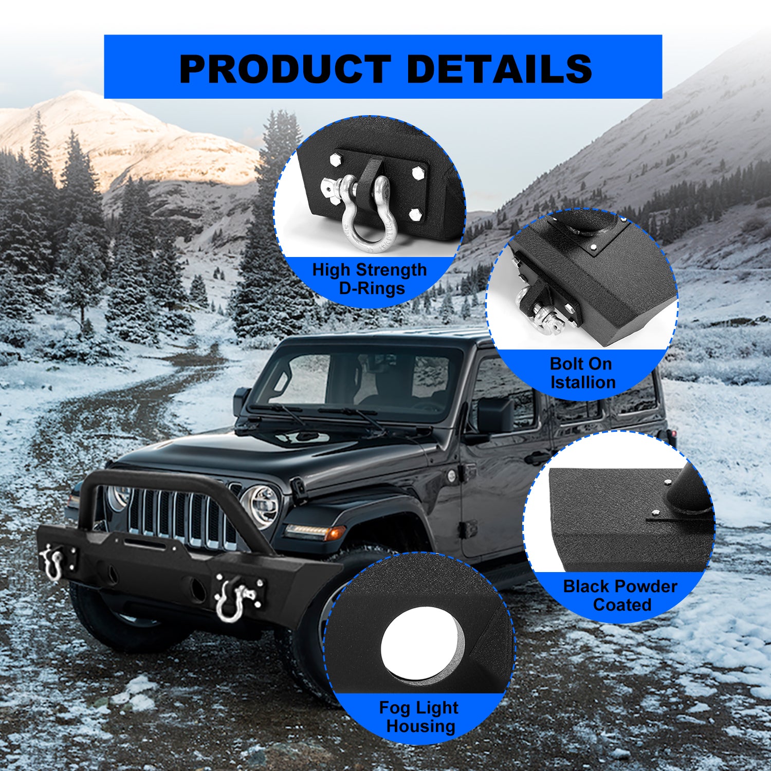 Fits For 2007-2018 Jeep Wrangler JK Stubby Front Bumper Winch Plate w/Fog Light Housing