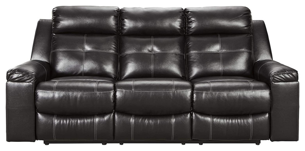 Modern Reclining Sofa  Comfortable Faux Leather Seat With Padded Arms  Black   Contemporary   Sofas   by Decor Love  Houzz