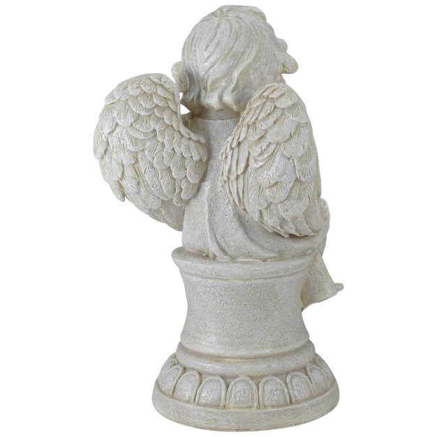 Ivory Praying Angel On Pedestal Outdoor Garden Statue