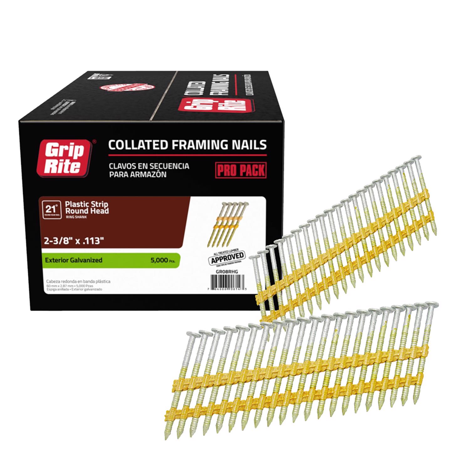 Grip-Rite 2-3/8 in. 12 Ga. Angled Strip Hot-Dip Galvanized Framing Nails 21 deg 5000 pk