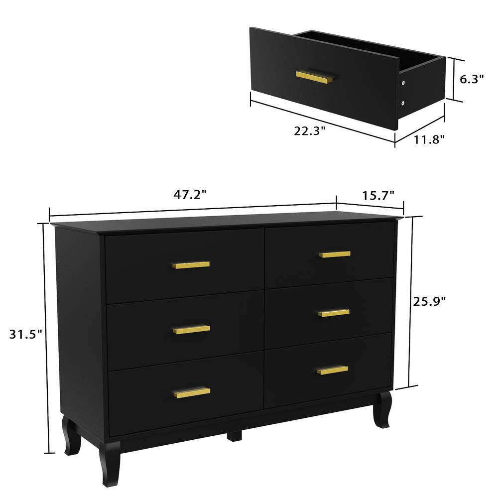 FUFUGAGA Black File Cabinet with 6 Drawers 31.5 in. H x 47.2 in. W x 15.7 in. D DRF-KF330021-01-DD