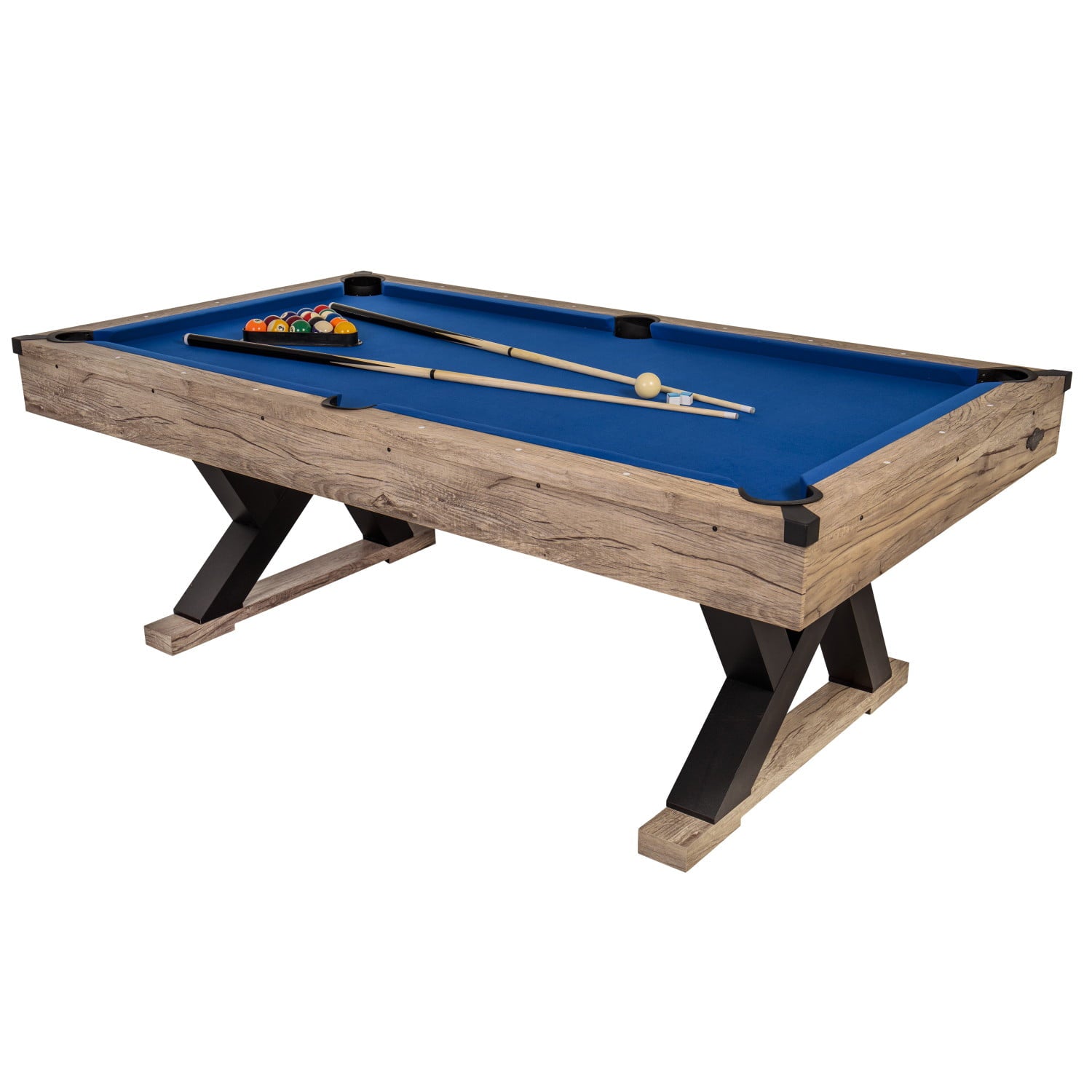 American Legend Kirkwood 84" Billiard Table with Rustic Blond Finish, K-Shaped Legs and Royal Blue Cloth