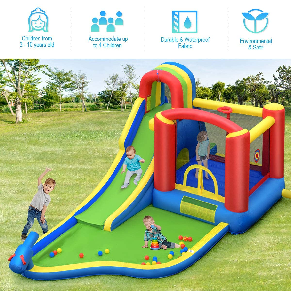 BOUNTECH 19FTx 9FTx 7.5FT Giant Water Park Long Kids Water Slide w/Water Pool