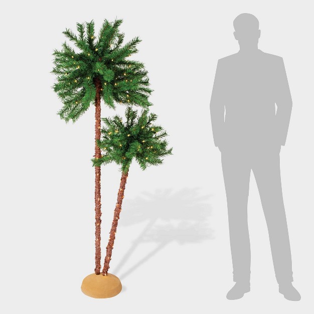 6ft Double Pre-lit Artificial Palm Tree - Puleo