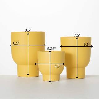 SULLIVANS 8.5 in. 7.5 in.  5.25 in. Matte Yellow Goblet Indoor Planters Set of 3 Ceramic CM3164