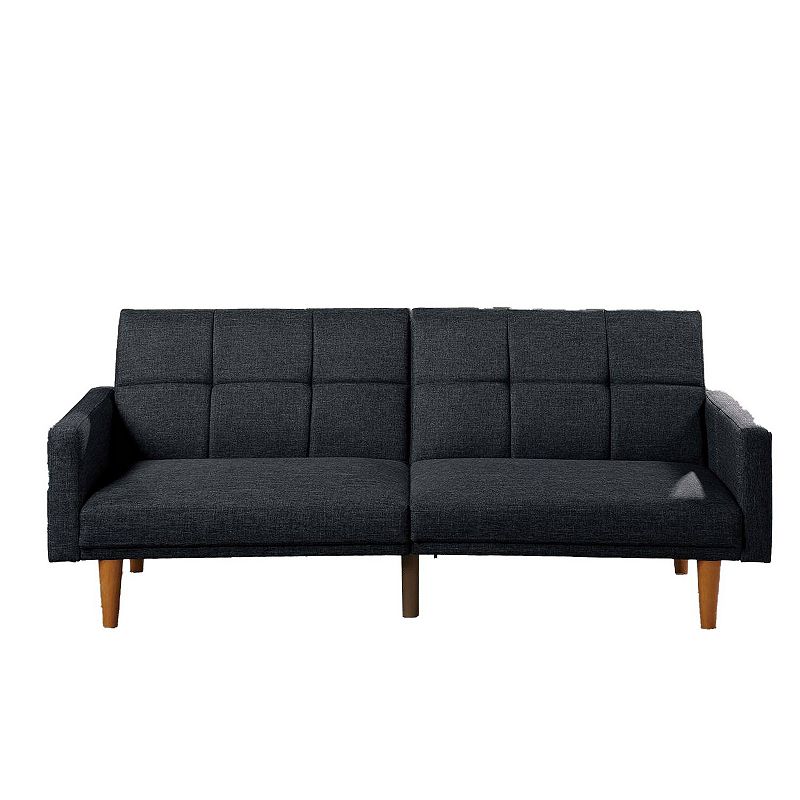 Fabric Adjustable Sofa with Square Tufted Back， Dark Gray