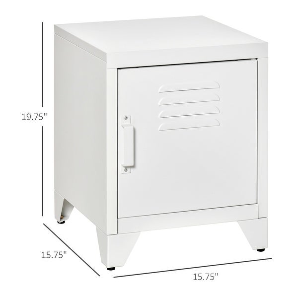 HOMCOM Industrial End Table， Living Room Side Table with Locker-Style Door and Adjustable Shelf - 15.75