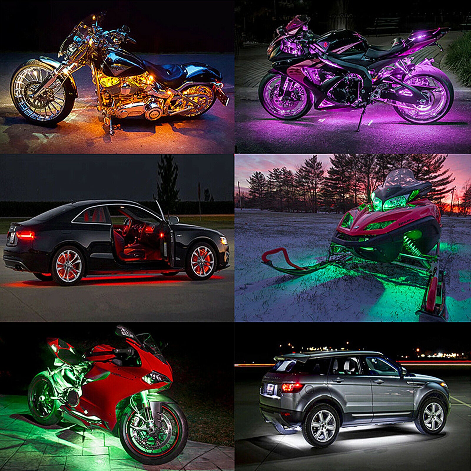 6PCS Motorcycle LED Light Kit Strip，RGB Waterproof with Wireless Remote Control LED Motorcycle Lights LED Underglow Kit for Motorcycle， Golf Cart， Cruiser， ATV