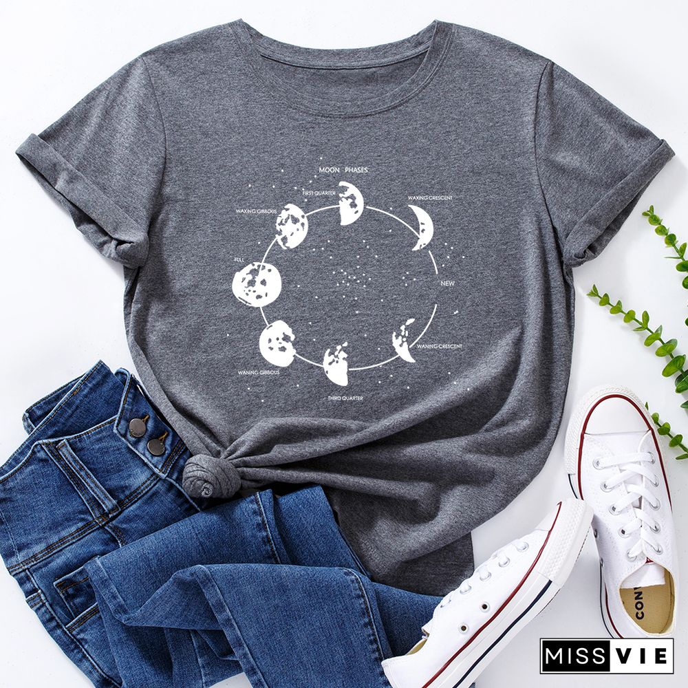 Celestial Moon Phase Cosmos Space T-Shirt Funny ShirtsFor Women Female Graphic Tee Short Sleeve Summer Shirts Tops Shirt Gift