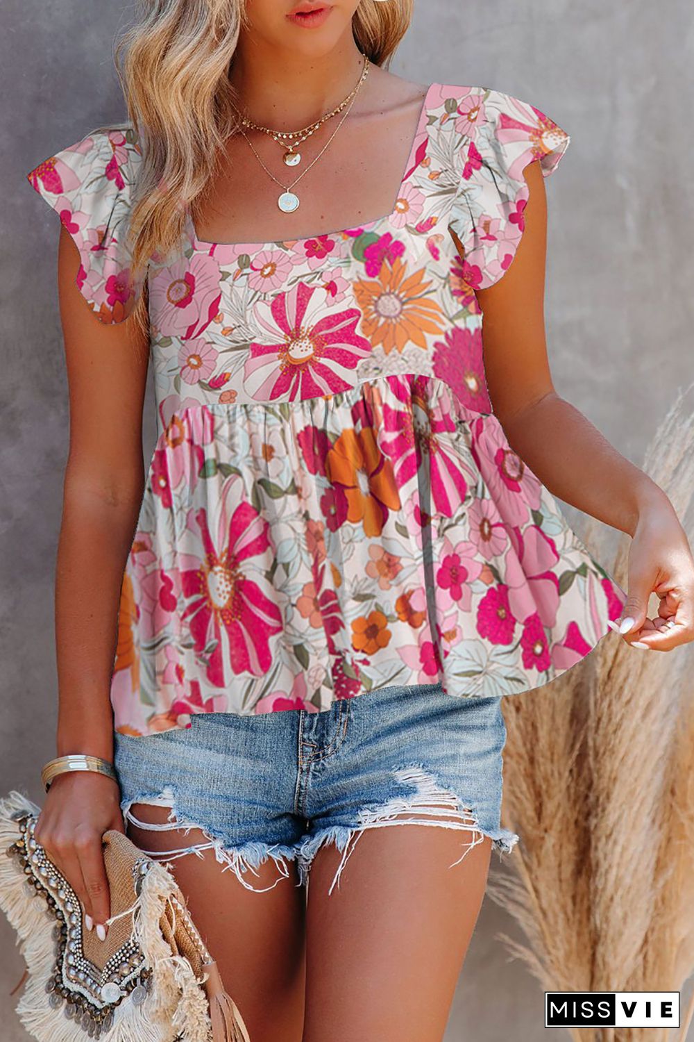 Multicolor Flutter Floral Print Flowy Tank Top