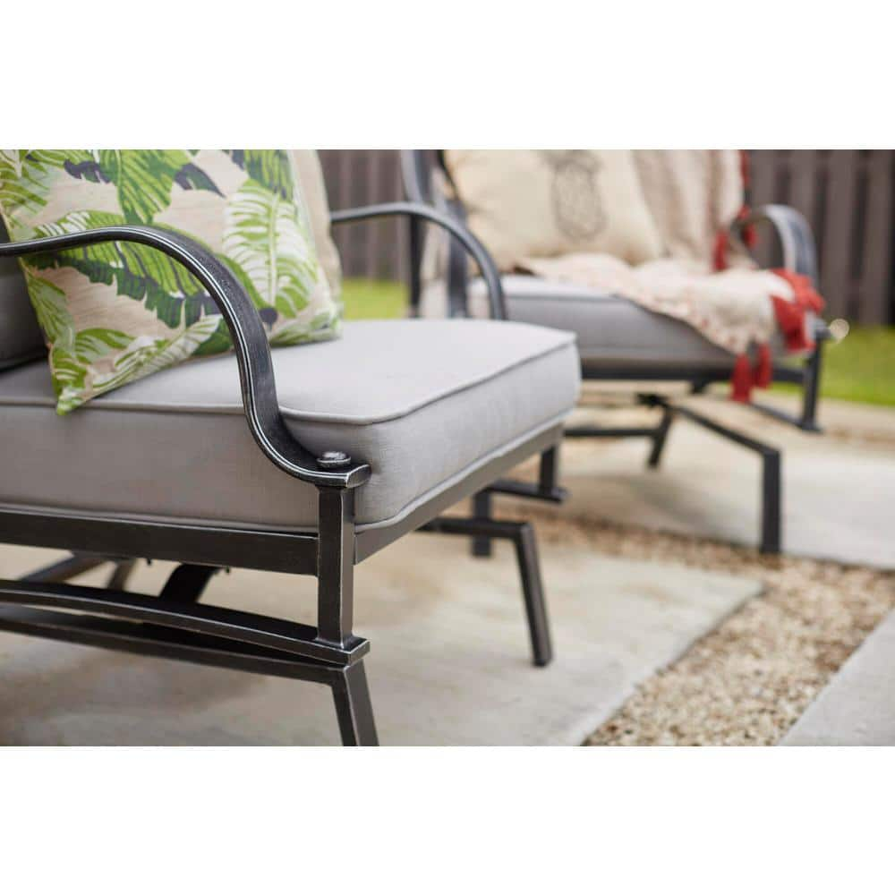 Hampton Bay Highland Point Black Pewter Aluminum Outdoor Patio Rocking Lounge Chair with Pewter Gray Cushion (2-Pack) FG-TULCM2PKG