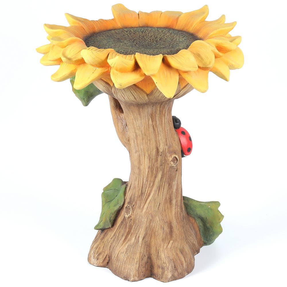 Luxen Home Polyresin Sunflower Bird Bath WHF816