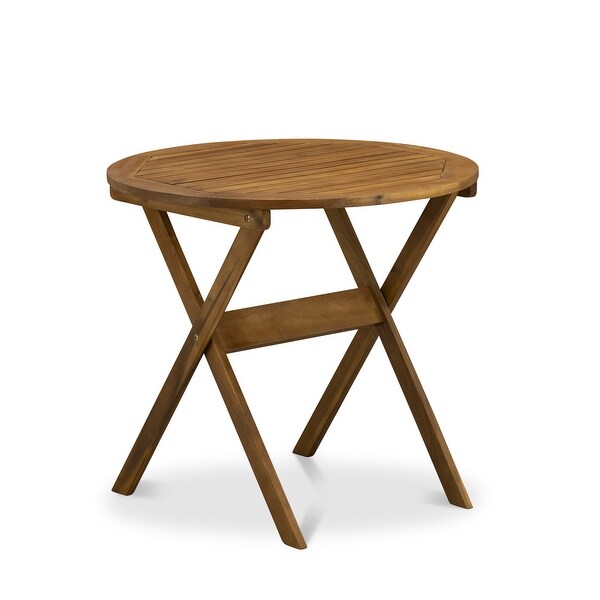 East West Furniture Folding Table Set Contains a Round Outdoor Wood Coffee Table and 2 Folding Side Chairs，Natural Oil