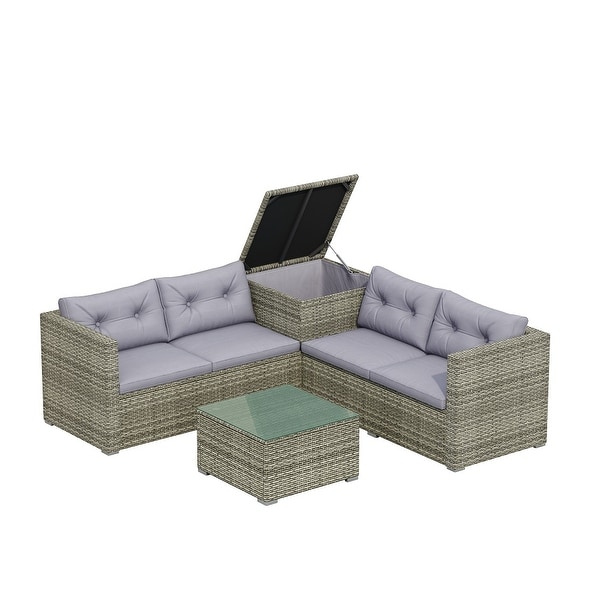 4 Piece Patio Sectional Wicker Rattan Outdoor Furniture Sofa Set