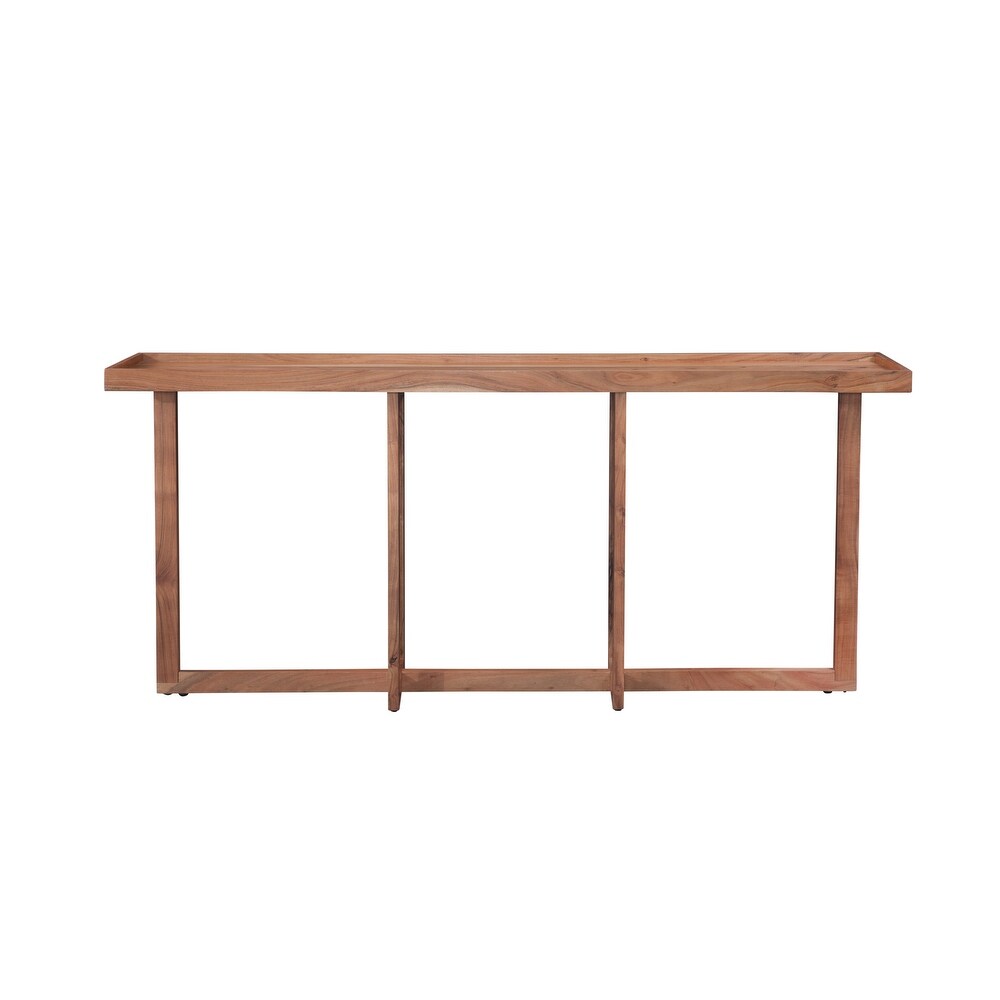 Naples Natural Acacia Solid Wood Rectangular Tray Top Sofa Console Table