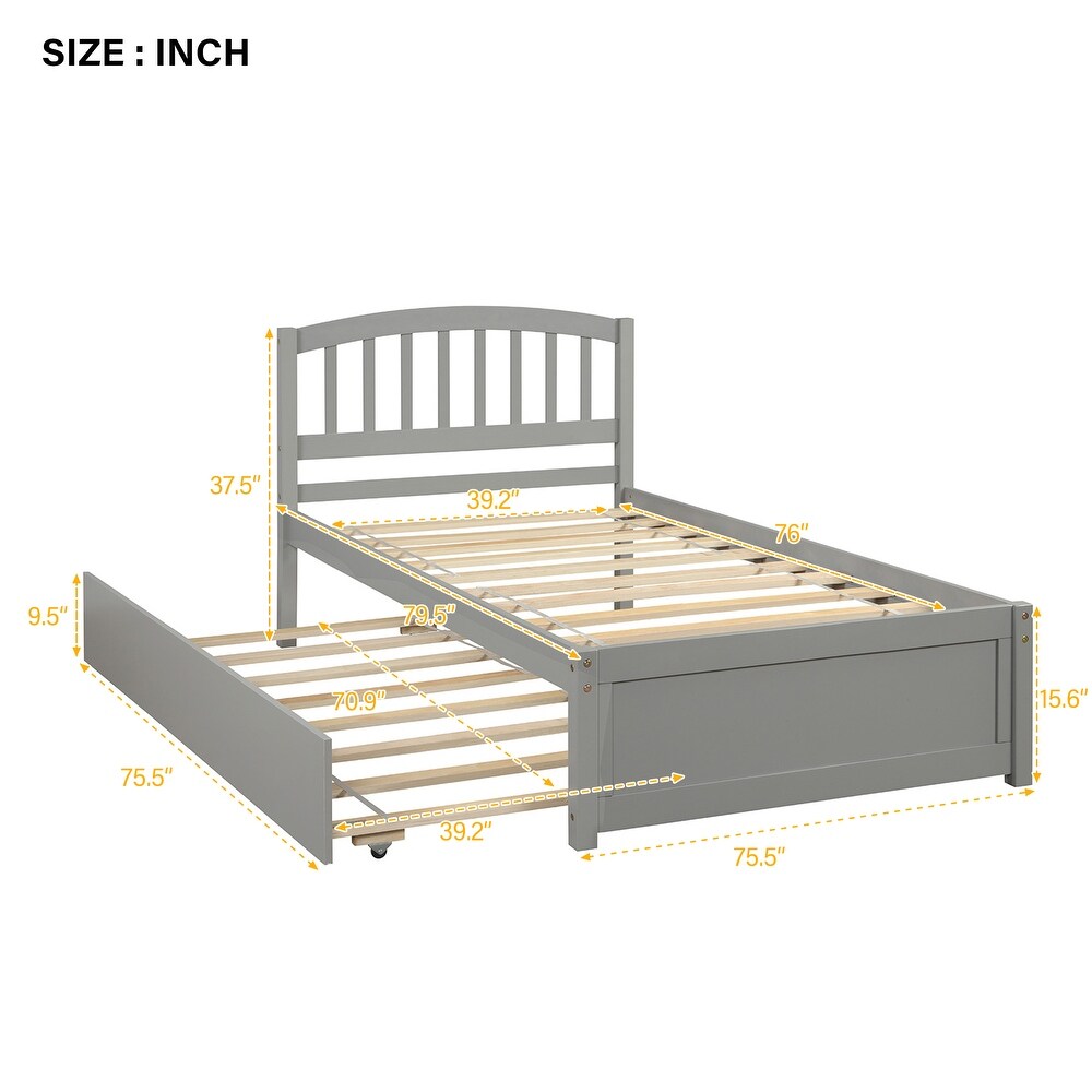 Nestfair Twin Size Platform Bed Wood Bed Frame with Trundle