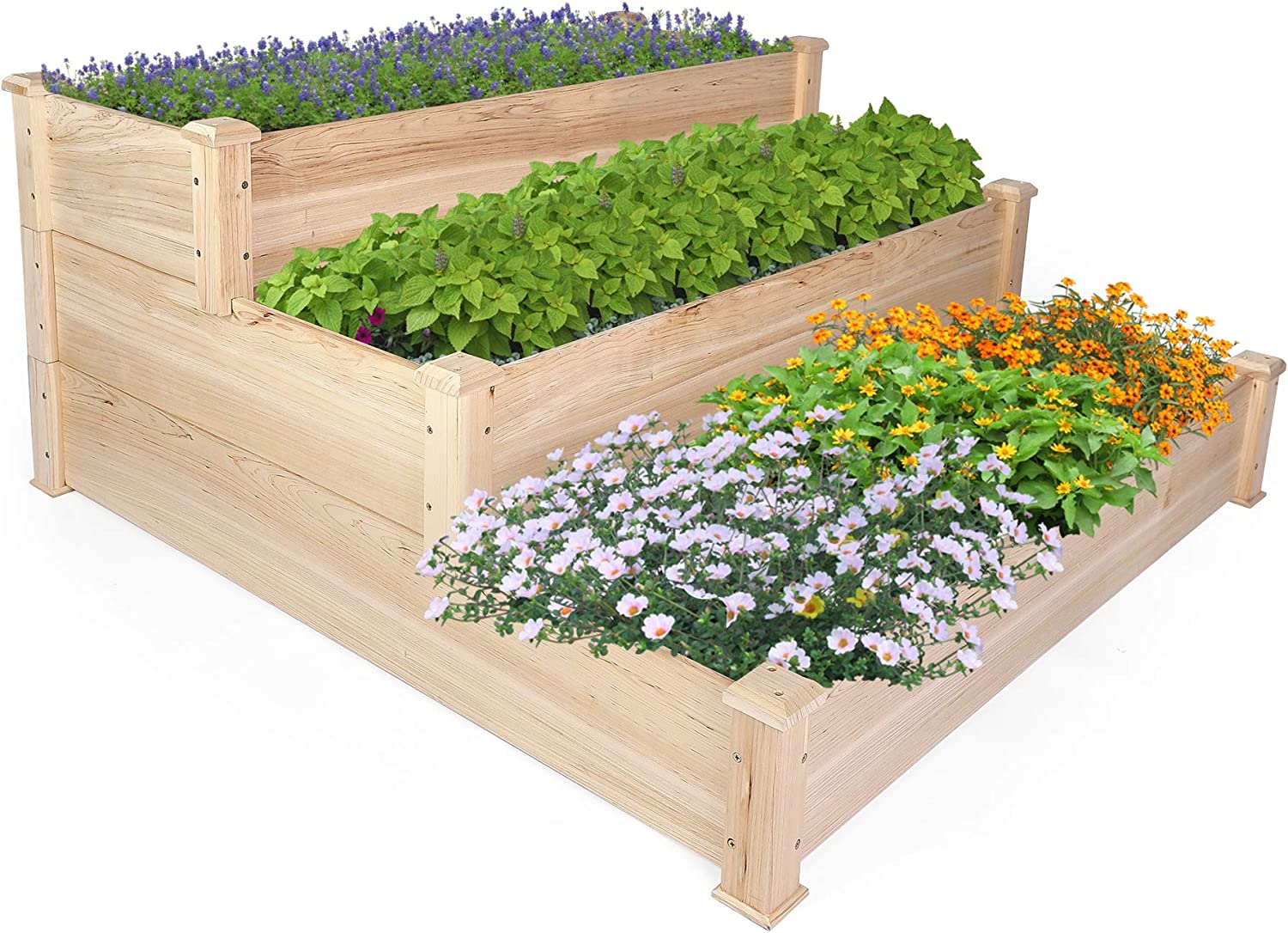 3 Tier Raised Garden Bed, Outdoor Wood Elevated Garden Bed Kit Planter Box for Growing Vegetable Flower Herb