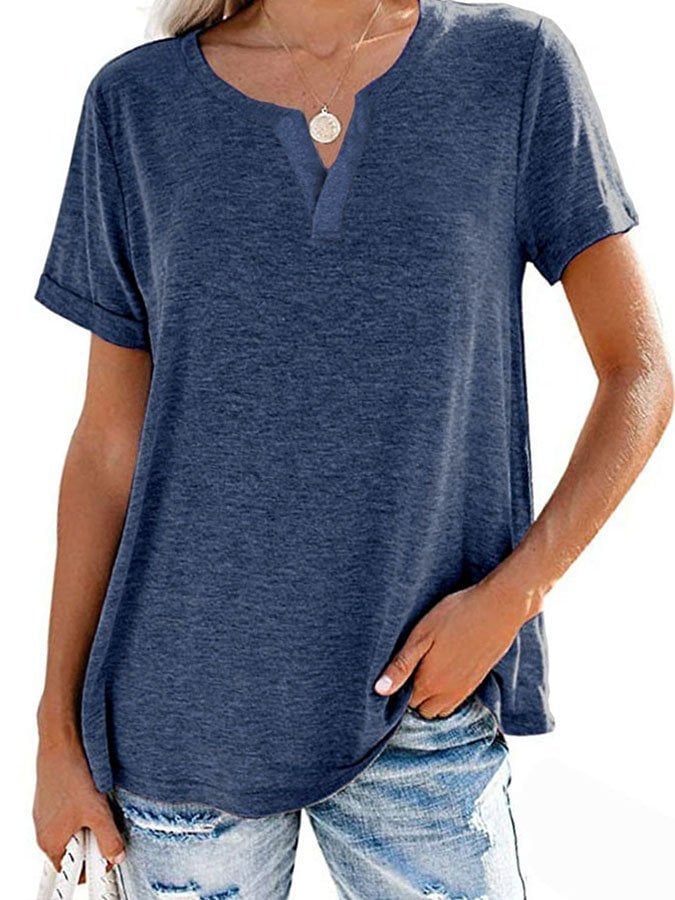 Comfortable Solid V-Neck Short Sleeve T-Shirt