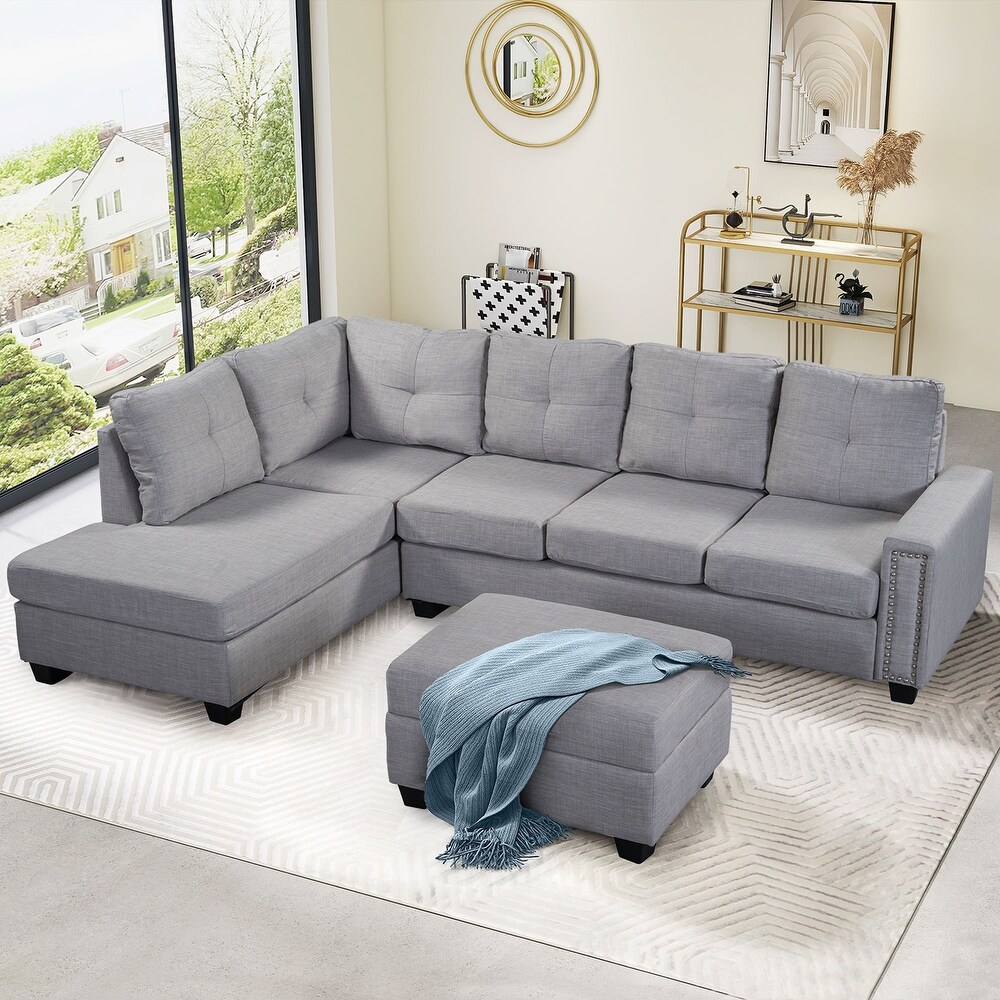 Reversible Sectional Sofa with Storage Ottoman  4 Seat L shape Couch