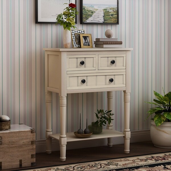 Narrow Console Table， Slim Sofa Table with Three Storage Drawers