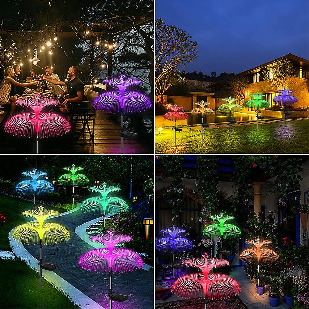 Solar Garden Lights 3 Pack New Upgraded Solar Outdoor Lights Waterproof 7 Color Changing Double Jellyfish And Star Solar Flower Lights