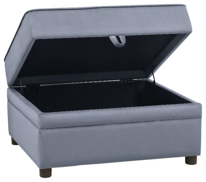 Acme Bois II Storage Ottoman Gray Velvet   Transitional   Footstools And Ottomans   by AMOC  Houzz