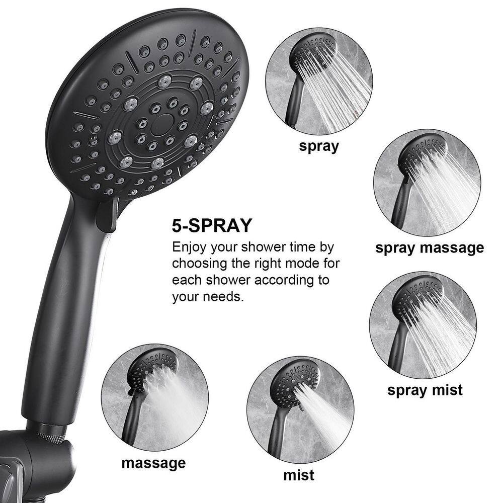 Zalerock 2-in-1 5-Spray Patterns with 1.8 GPM 4.7 in. Wall Mount Dual Shower Heads in Matte Black KSA123