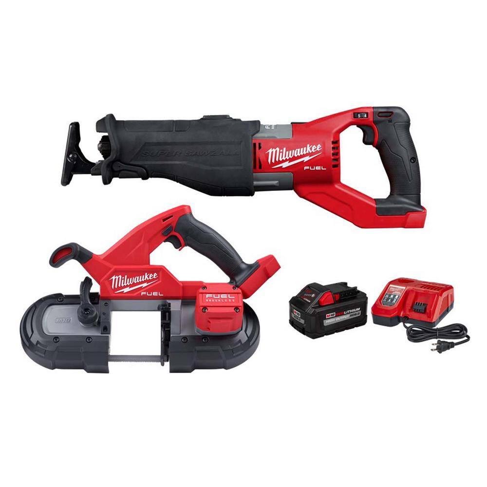 MW M18 FUEL 18V Lithium-Ion Brushless Cordless Super SAWZALL Saw wCompact Bandsaw  8.0ah Starter Kit 2722-20-2829-20-48-59-1880