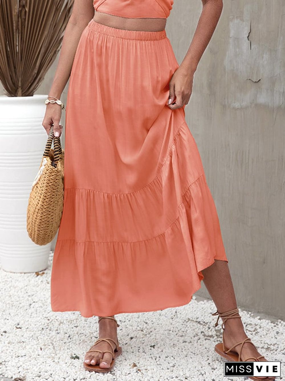 Beach Solid Color Ruffled Skirt