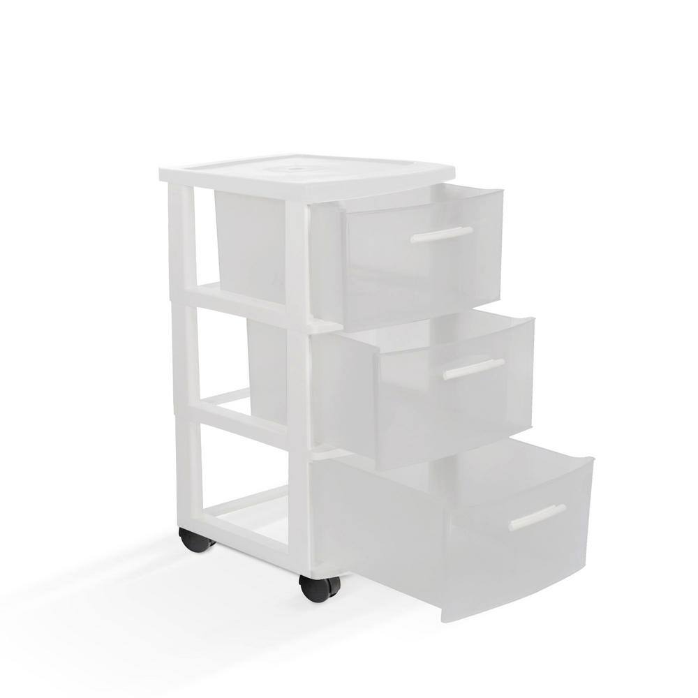 MQ 3-Drawer Resin Rolling Cart in Clear and White (2-Pack) 547-WHT2PK