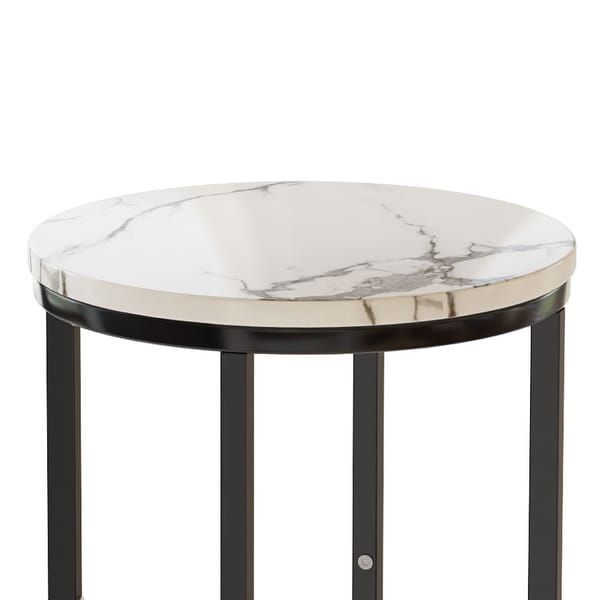 Set of 2 Round End Side Table with Faux Marble Top and Metal Frame