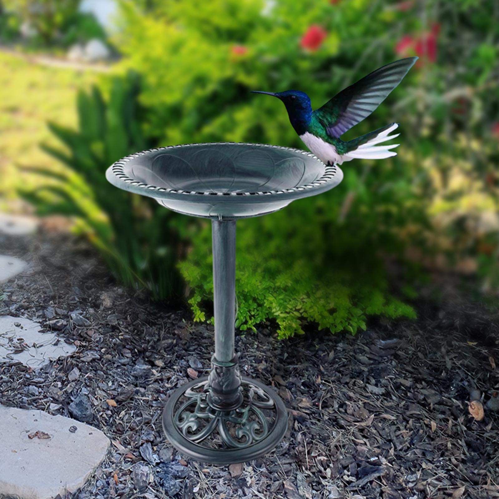 Outdoor Bird Bath Antique Style Flower Design Lightweight Weather Resistant Standing Birdbaths for Patio Lawn Balcony Courtyard Ornament Green