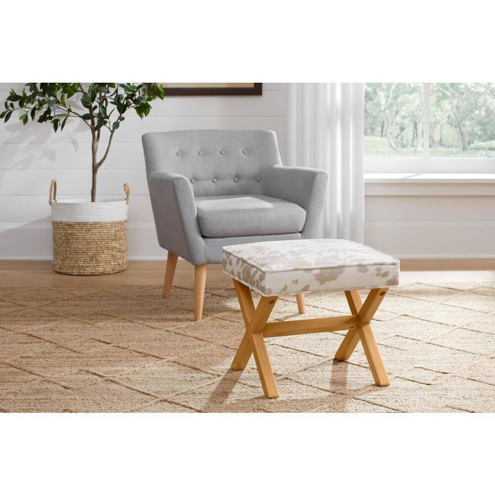 StyleWell Eleanor Ottoman  Accent Stool in Light Tan Cowprint Upholstery (20