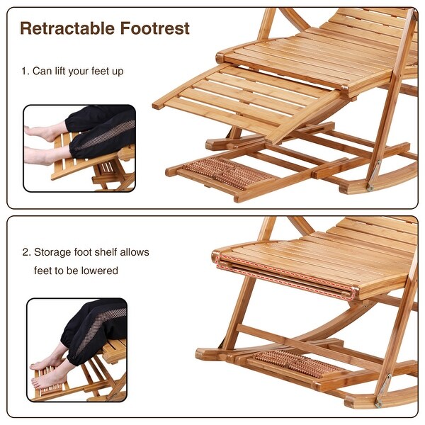 Large Bamboo Folding Rocking Chair Lounge Chair for Balcony Outdoor