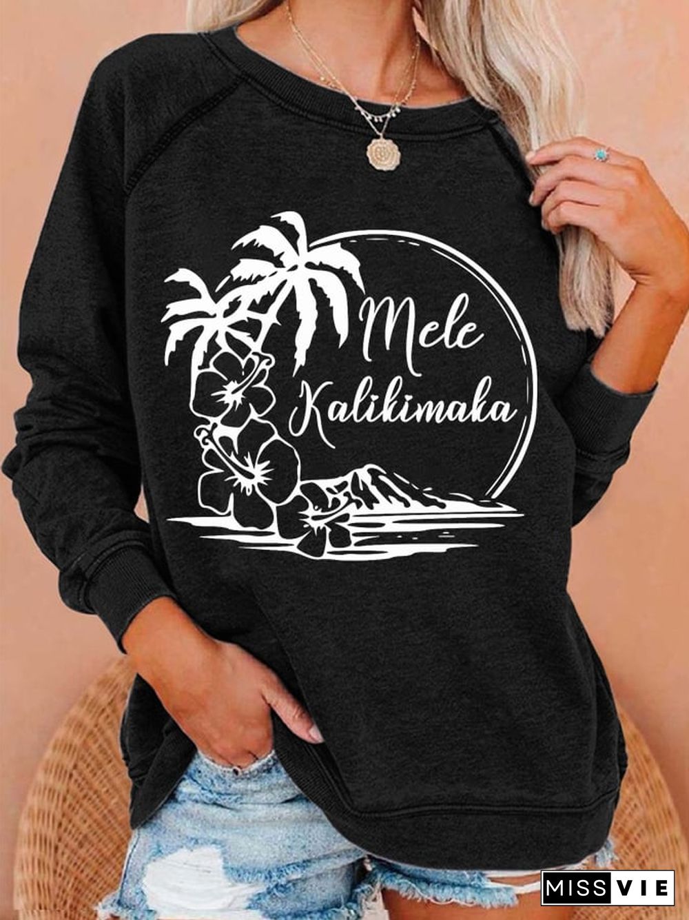 Women's Hawaiian Christmas Mele Kalikimaka Hibiscus Palm Tree Sweatshirt