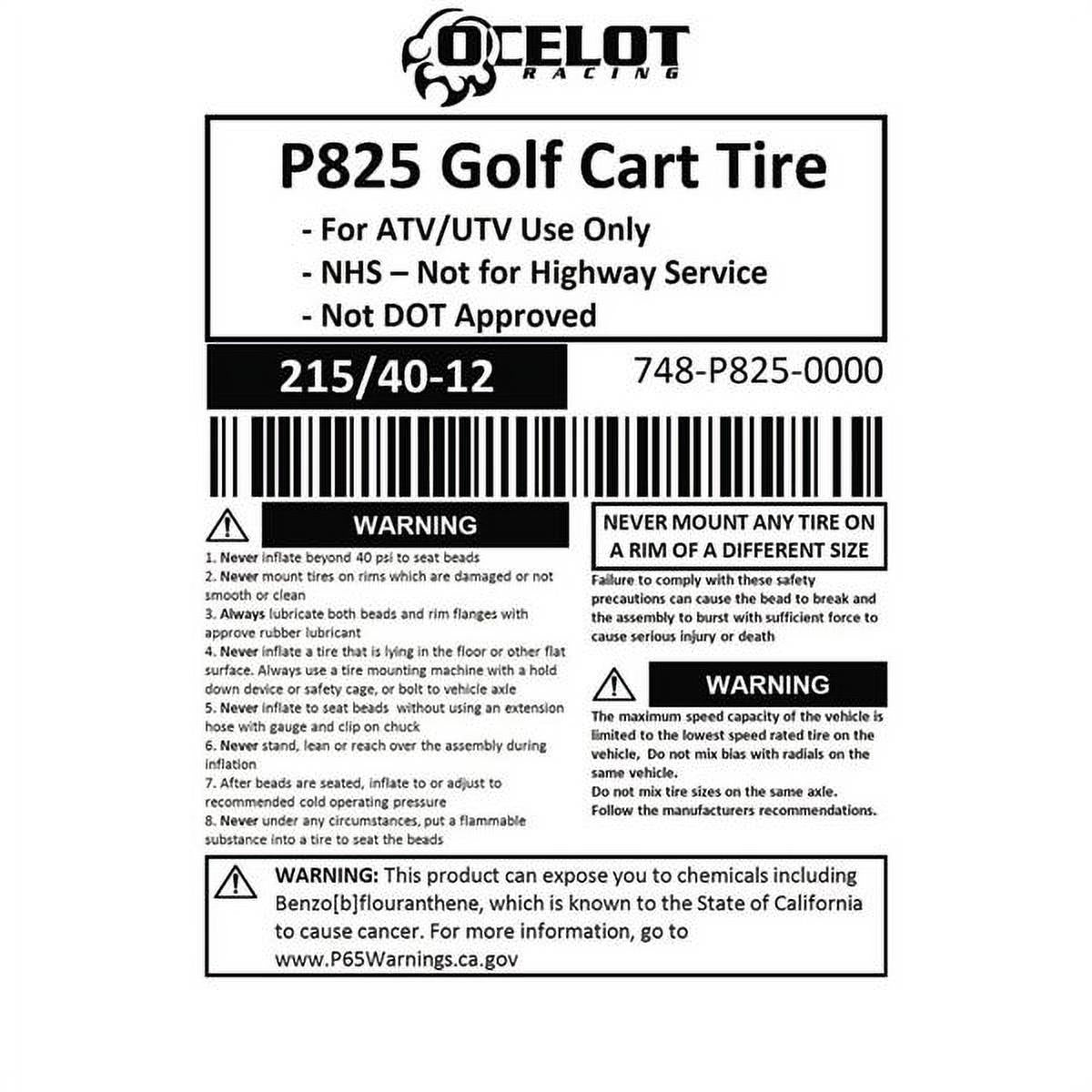 Ocelot  Low Profile Golf Cart 4-Ply Turf or Pavement Tire 215/40-12 P825