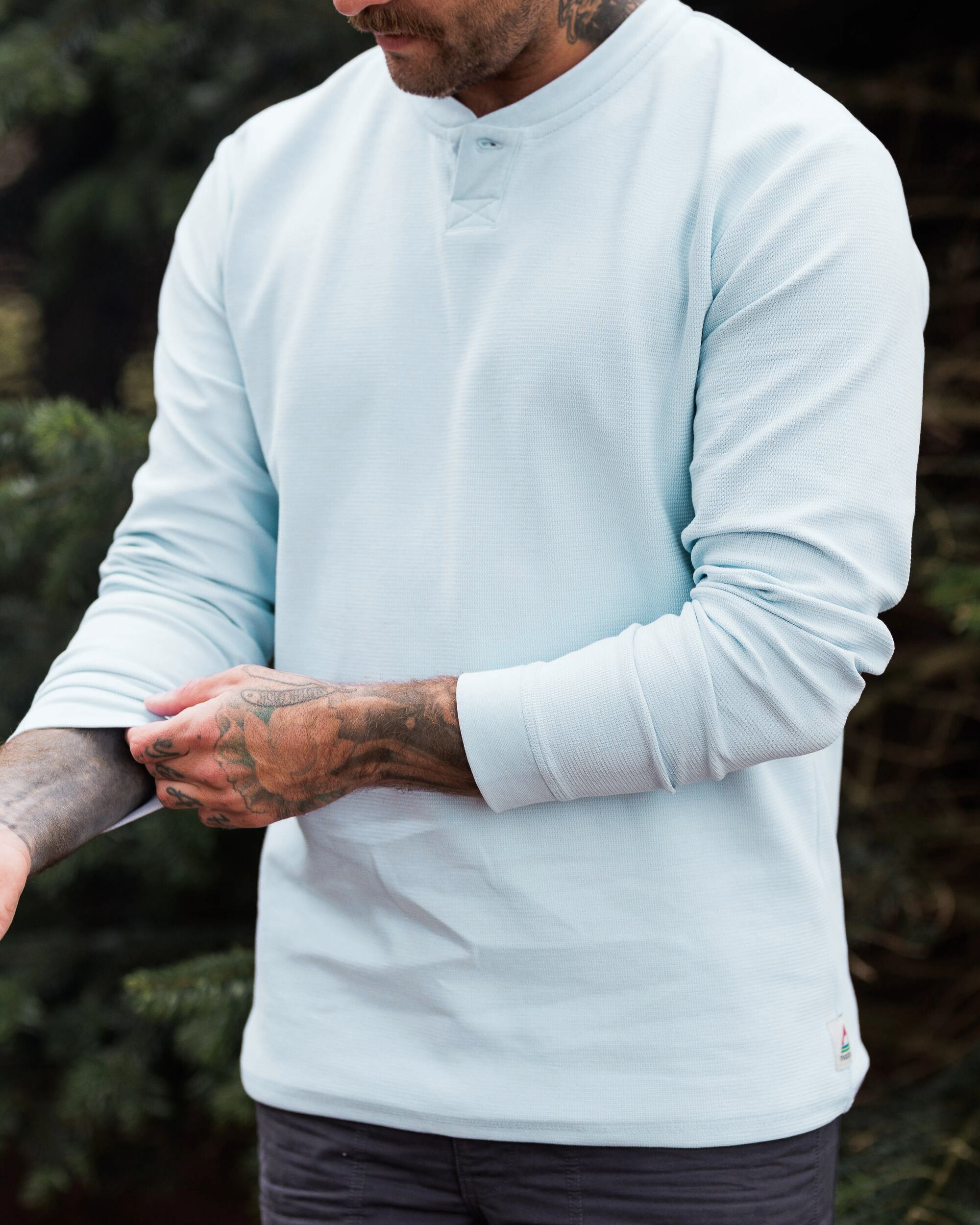 Stream Button Up Henley - Pale Blue